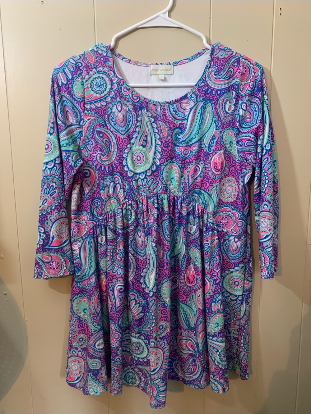 Women’s S Purple & Teal Paisley Long-Sleeve Dress